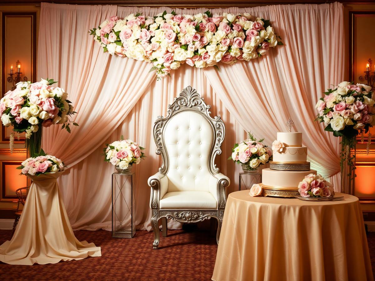 Quinceañera throne chair and cake table setup